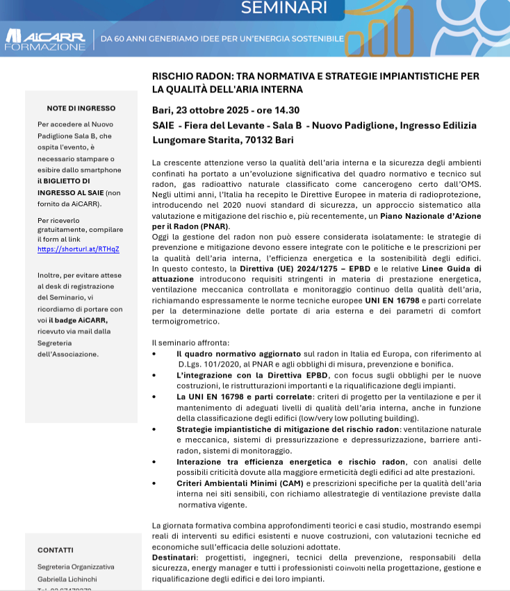 Rischio radon: tra normativa e strategie impiantistiche per la qualità dell'aria interna